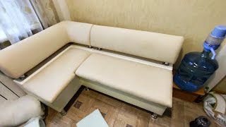 Изготавляем свой собственный кухонный уголок: шаг за шагом руководство Перетягиваем кухонный уголок своими руками